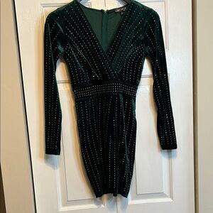 Crystal Doll Green Velvet Studded Dress